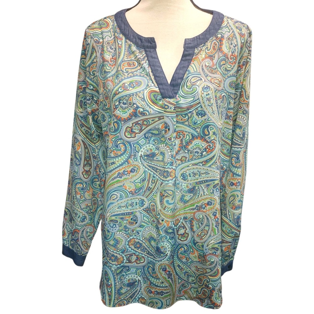 Liz‎ Claiborne Paisley Print Long Sleeve Blouse Top Womens Size L